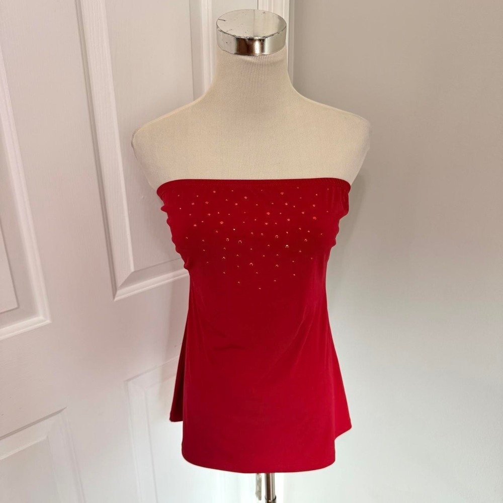 Y2K RED JUDY KNAPP CALIFORNIA BEDAZZLED TUBE TOP